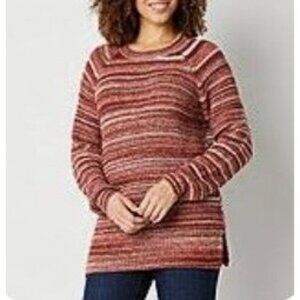 Ana Striped Knit Sweater Womens 1X Red Long Sleeve Oversize